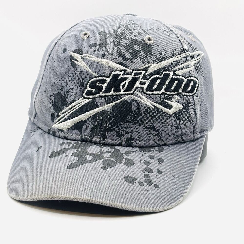 Ski-Doo Hat Cap Strap Gray Black Embroidered Outdoor Powersports Mens Adjustable